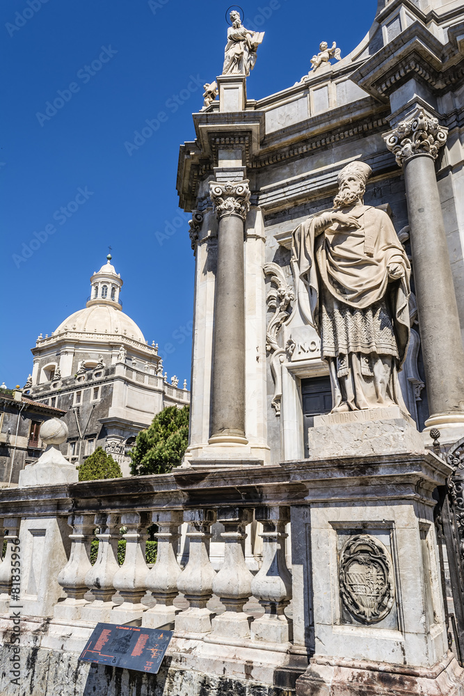 St. Peter cathedral church statues. Catania, Sicily, Italy