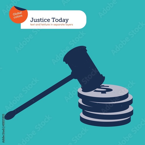 Hammer of justice on a pile of coins