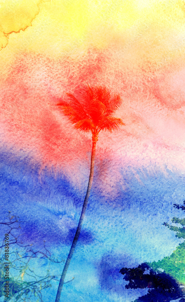 Obraz premium watercolor silhouettes of palm trees