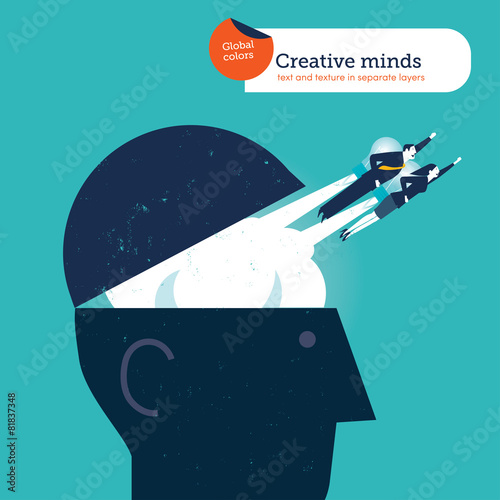 Businessman and woman flying out from a head with rockets