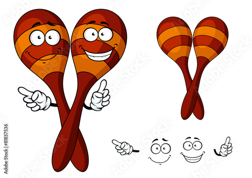 Mexican wooden maracas cartoon characters