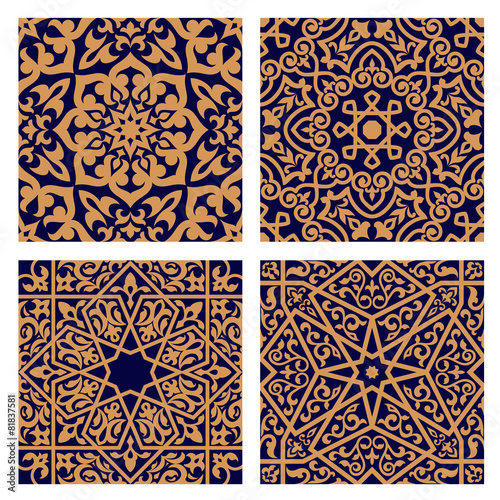 Arabic geometric seamless patterns with foliage elements