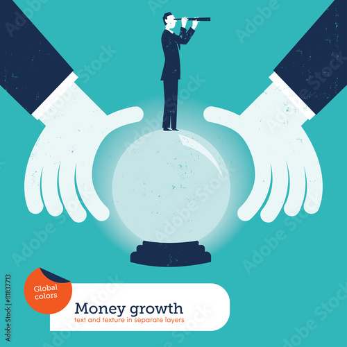 Businessman and crystal ball with a businessman and spyglass