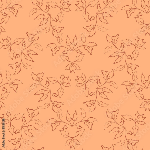 Beige ornamental floral wallpaper