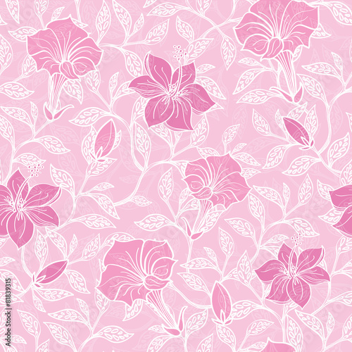 Vector soft pink lineart blossoms seamless pattern background