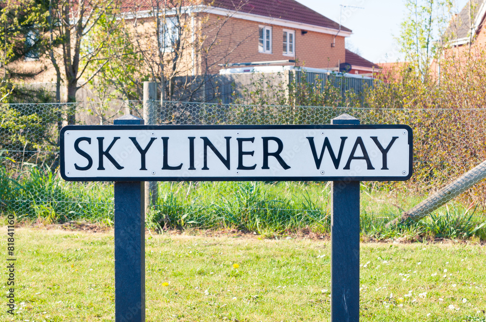 Sign for Skyliner Way in Bury St Edmunds, England