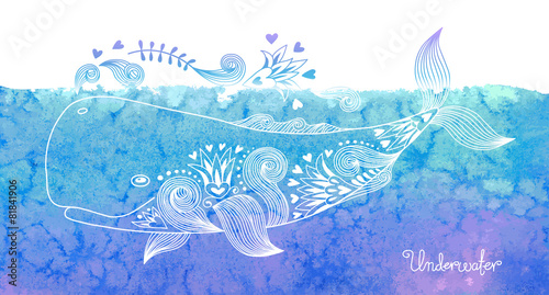 Watercolor card with whale