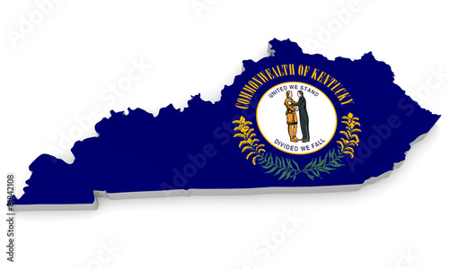 Geographic border map and flag of Kentucky, Bluegrass State photo