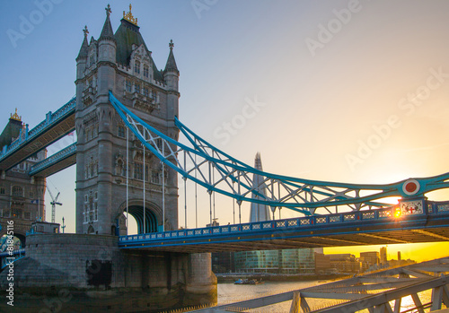 LONDON  UK - APRIL15  2015  Tower bridge in sunset.