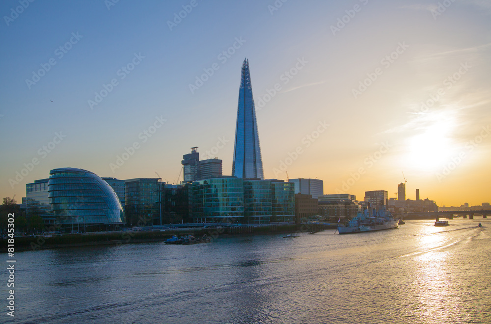 LONDON, UK - APRIL15, 2015: Shard of glass in sunset.