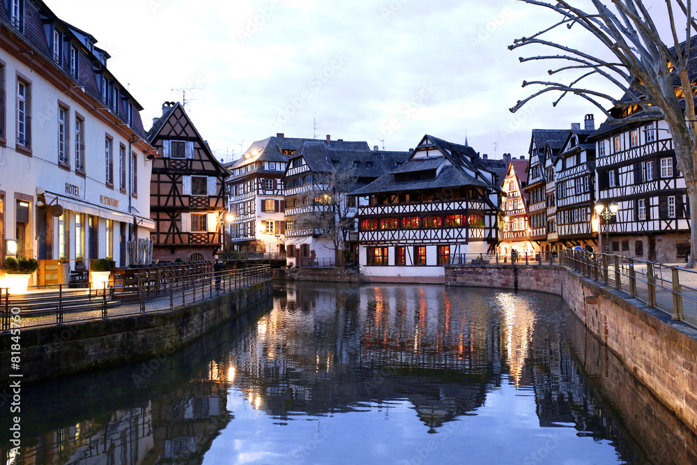 Medieval cityscape at twilight - Strasbourg, Alsace, France