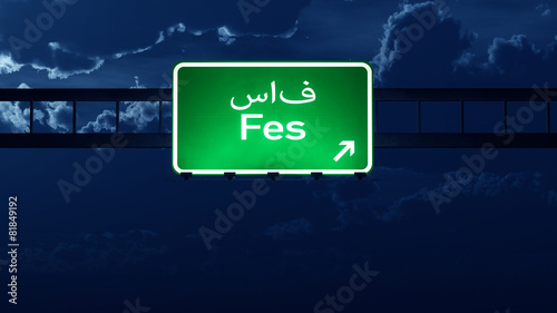 Fes Morocco Highway Road Sign at Night photo