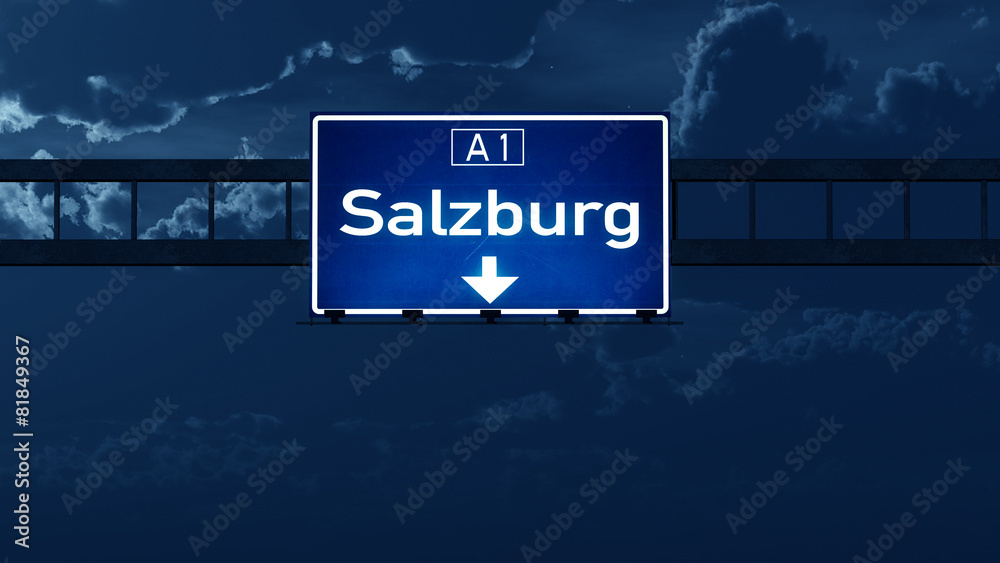 Salzburg Austria Highway Road Sign at Night