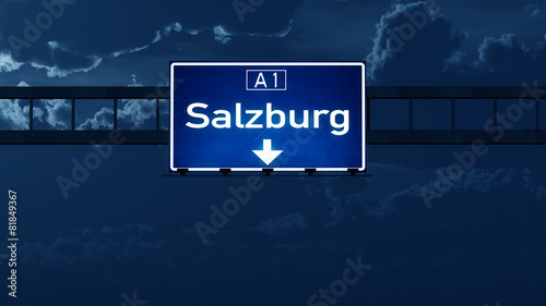 Salzburg Austria Highway Road Sign at Night