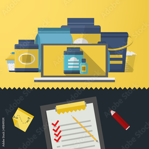 Flat color vector illustration of sports diet