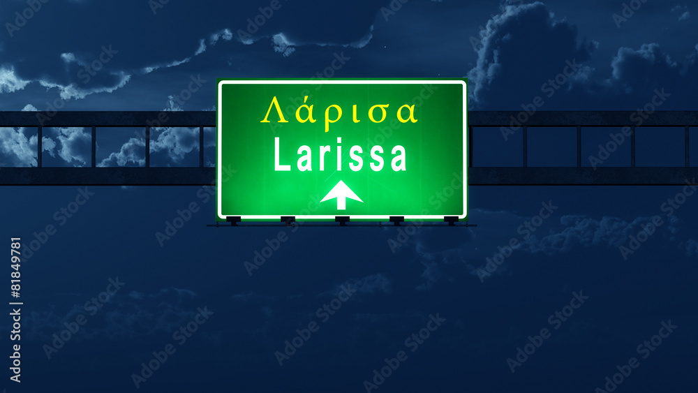 Larissa Greece Highway Road Sign at Night
