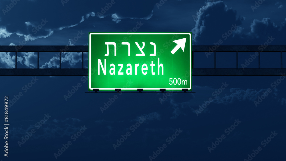 Nazareth Israel Highway Road Sign at Night