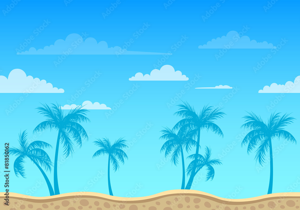 Vector Unending Beach Background with Palm Trees
