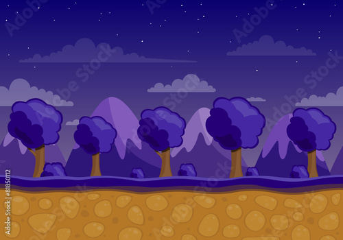 Vector Unending Landscape Background with Trees and Mountains