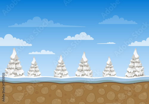 Vector Unending Winter Landscape Background with Trees