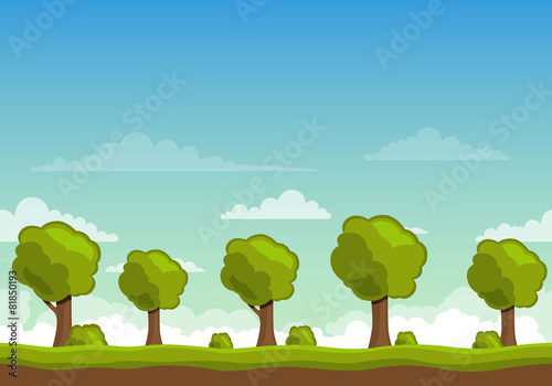 Vector Unending Landscape Background with Trees