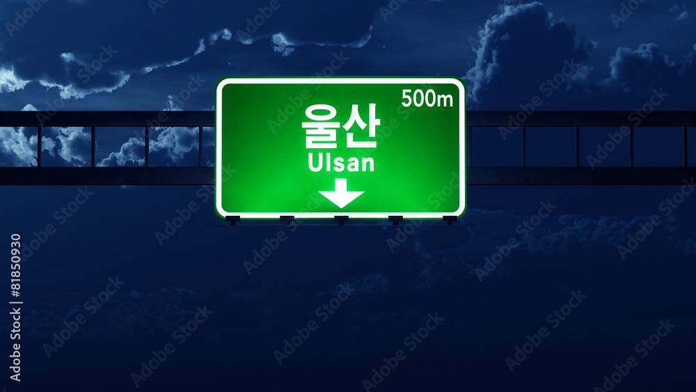 Ulsan South Korea Highway Road Sign at Night