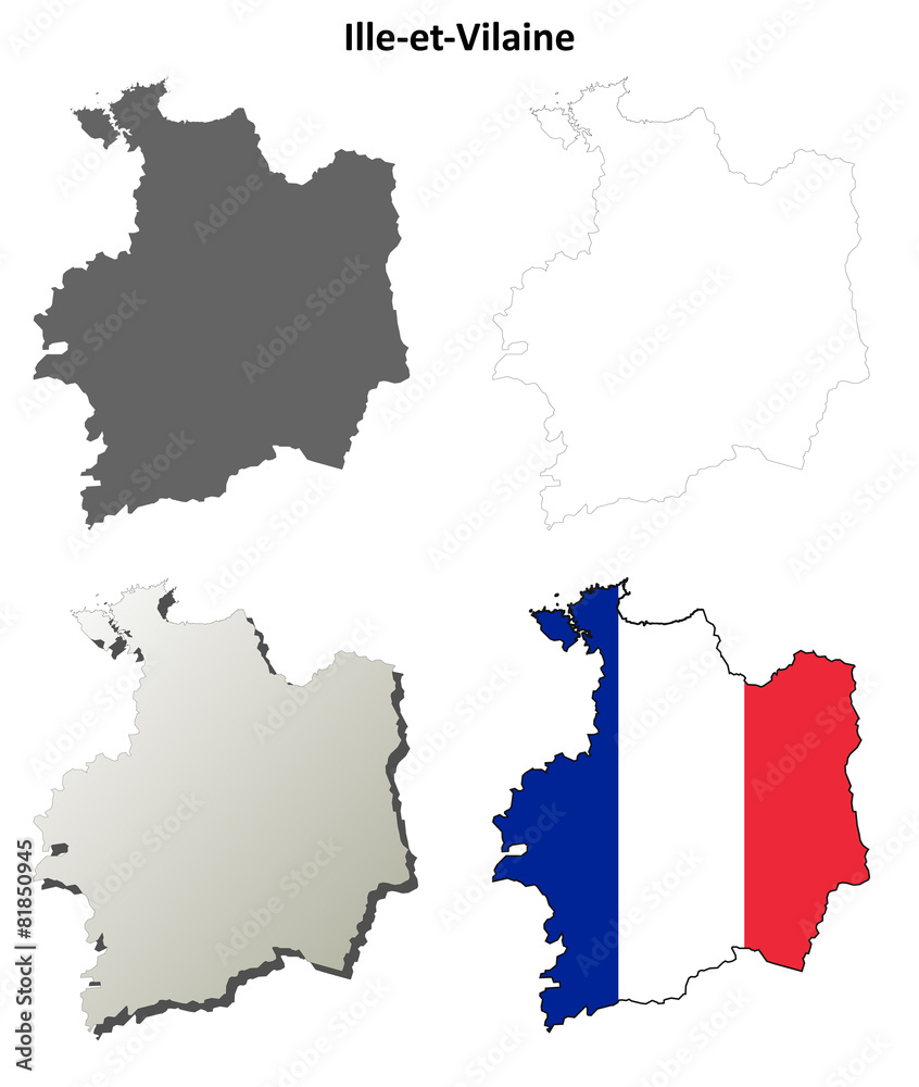 Obraz premium Ille-et-Vilaine (Brittany) outline map set