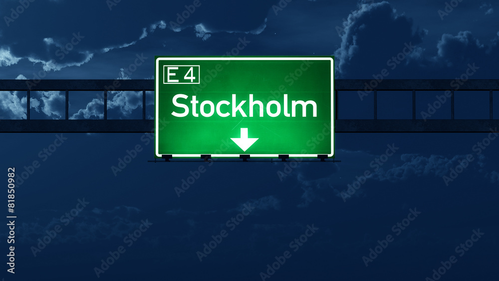 Stockholm Sweden Highway Road Sign at Night