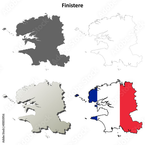 Finistere (Brittany) outline map set