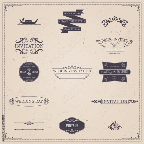 Vector design elements and calligraphic page decorations for wed