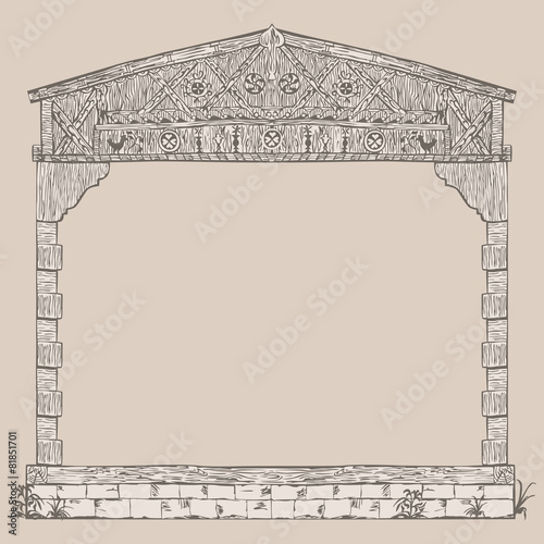 Illustration frame of timber framing house