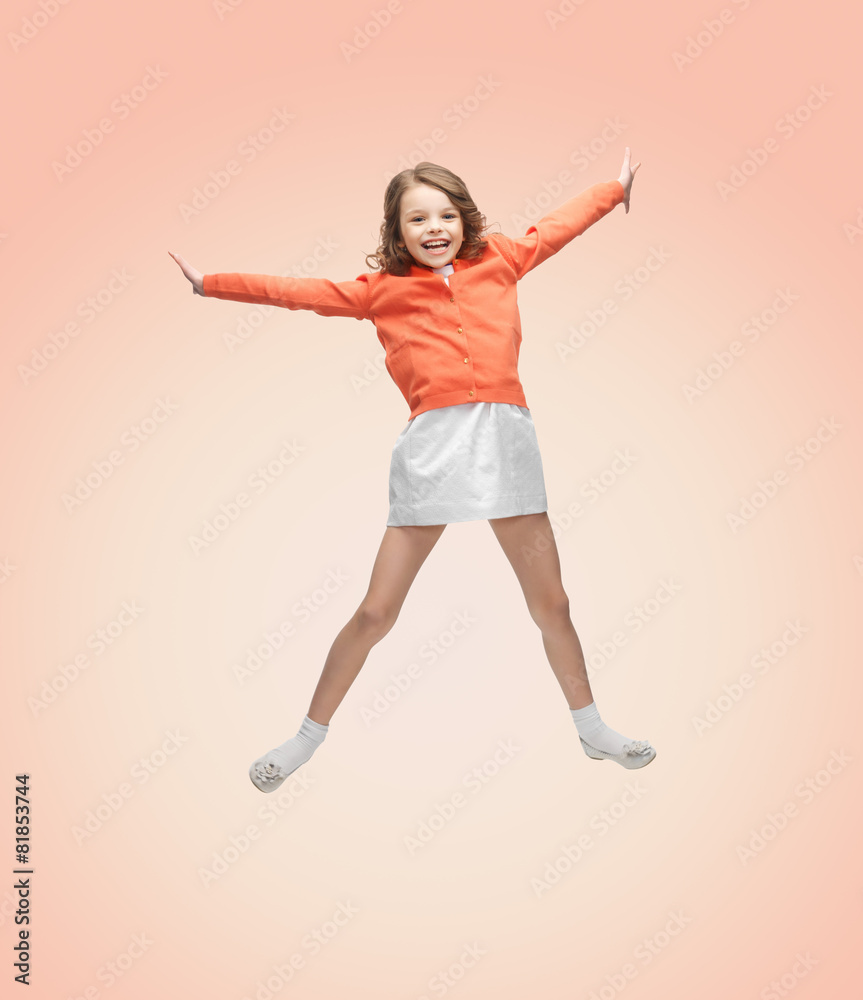 happy girl in casual clothes jumping high happy girl in casual clothes jumping high