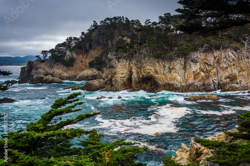 View of rocky cliffs above the Pacific Ocean at Point Lobos Stat