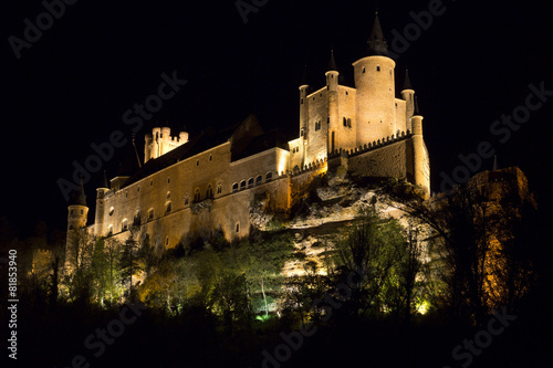 Night view of Castle Alcazar of Segovia, Castille Leon, Spain