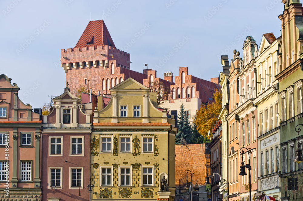 Castle and tenement houses in Poznan, Poland