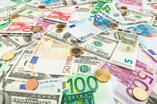 Paper money euro and dolar. background of banknotes