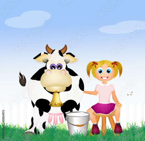 Fototapeta Naklejka Na Ścianę i Meble -  child milking a cow
