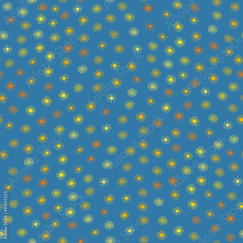 Seamless Pattern from Small Suns on a Blue Background.