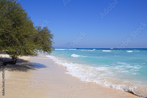 Exotic white Coral sandy beach on Gili Islands  Indonesia