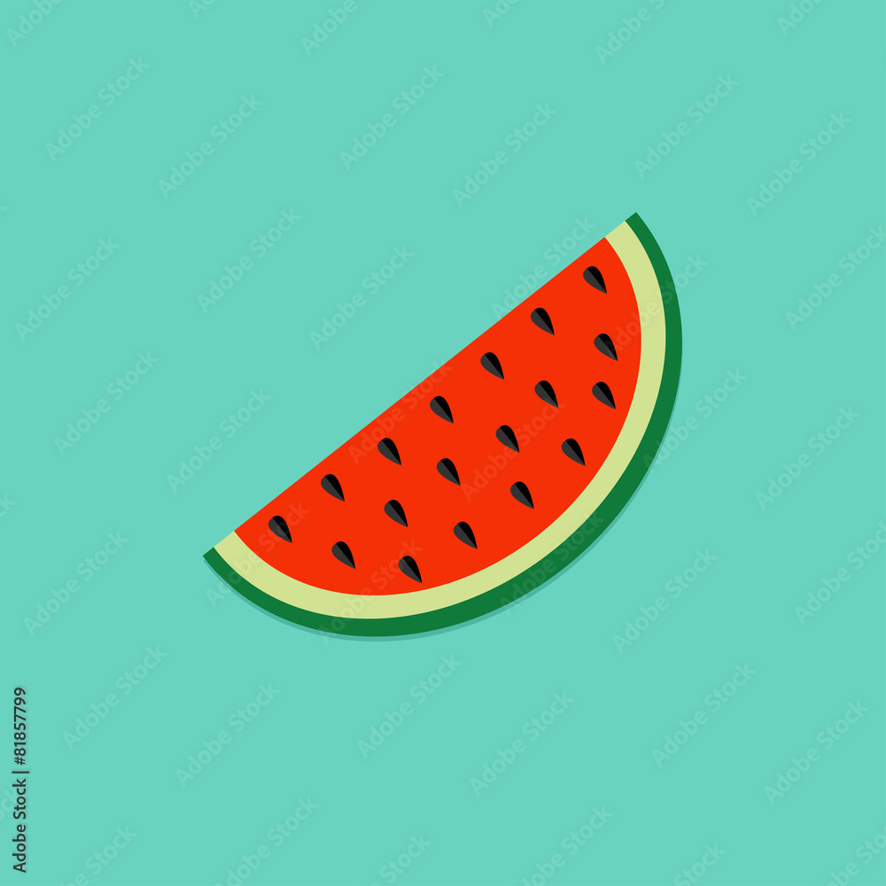 Big watermelon slice cut with seed Flat icon Summer blue 