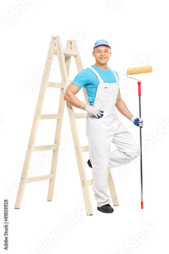 House painter holding a paint roller