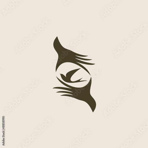Silhouette swallow in human hands