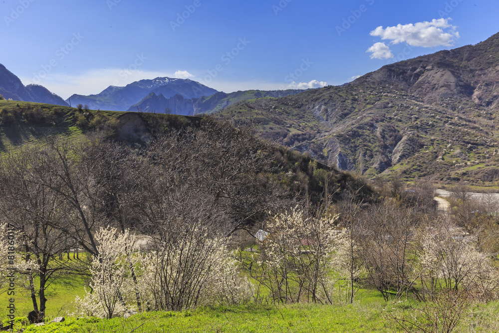 Spring in the mountains near the village of Lahij Azerbaijan