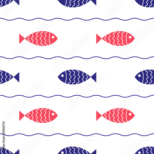 Seamless nautical pattern with fish.