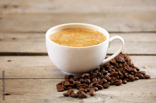 Cup of coffee on table close-up