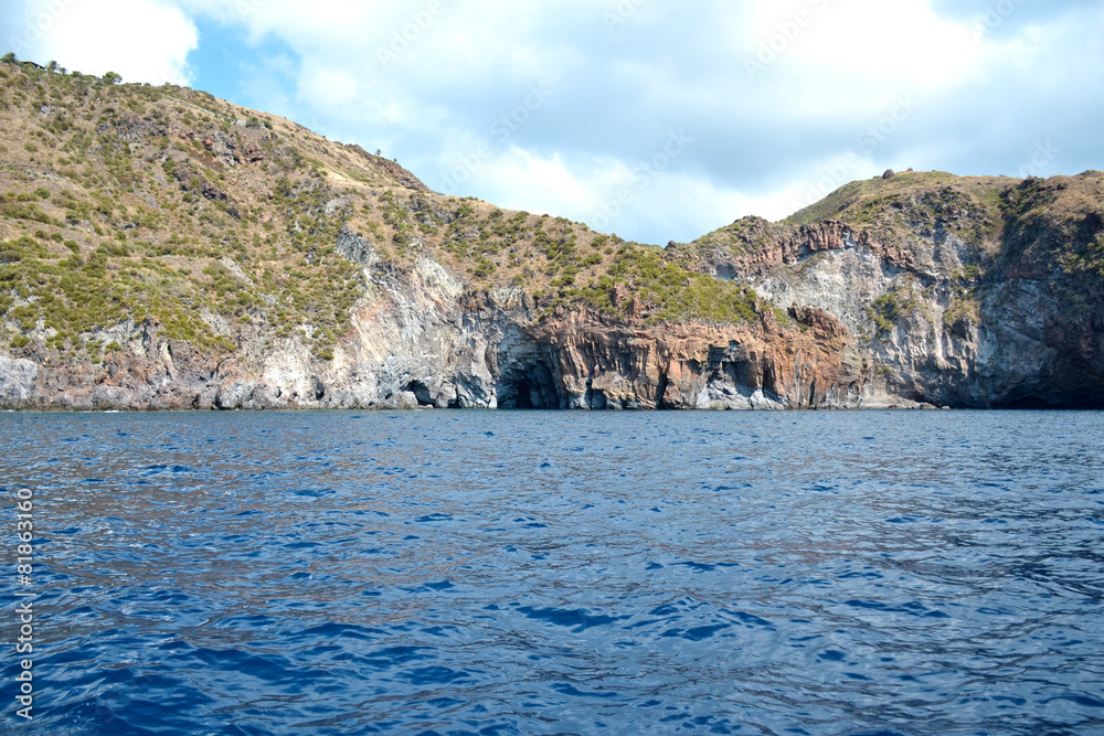 Panorama of the Aeolian islands seen from the sea