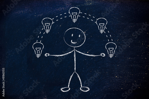 funny man juggling ideas, concept of intellectual property