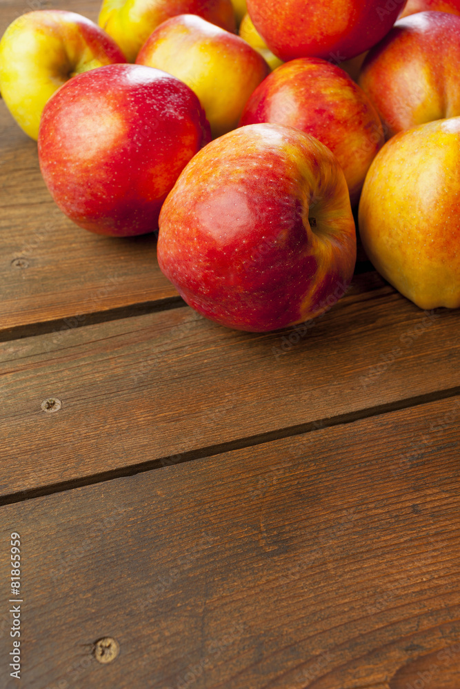 Fresh apples on the picnic table Fresh apples on the picnic table