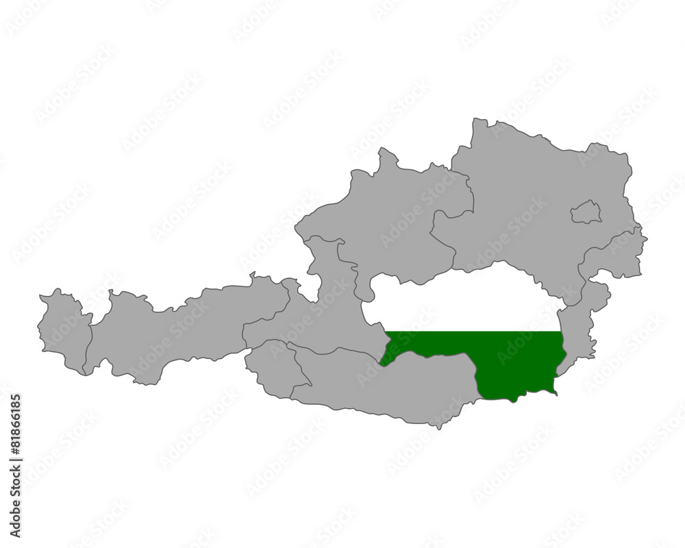 Obraz premium Karte von Österreich mit Fahne der Steiermark