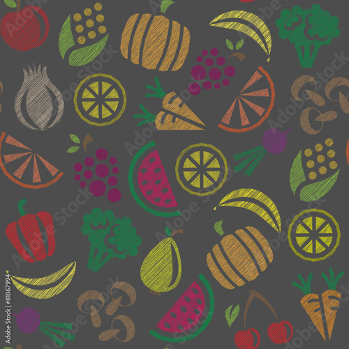 background seamless pattern fruits and vegetables healthy food